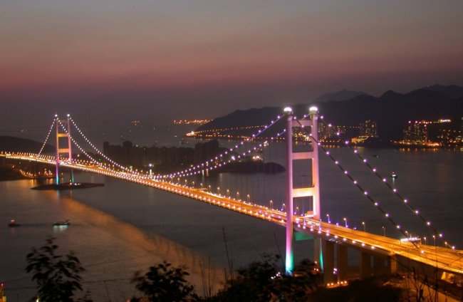 The Tsing Ma suspension bridge in Hong Kong